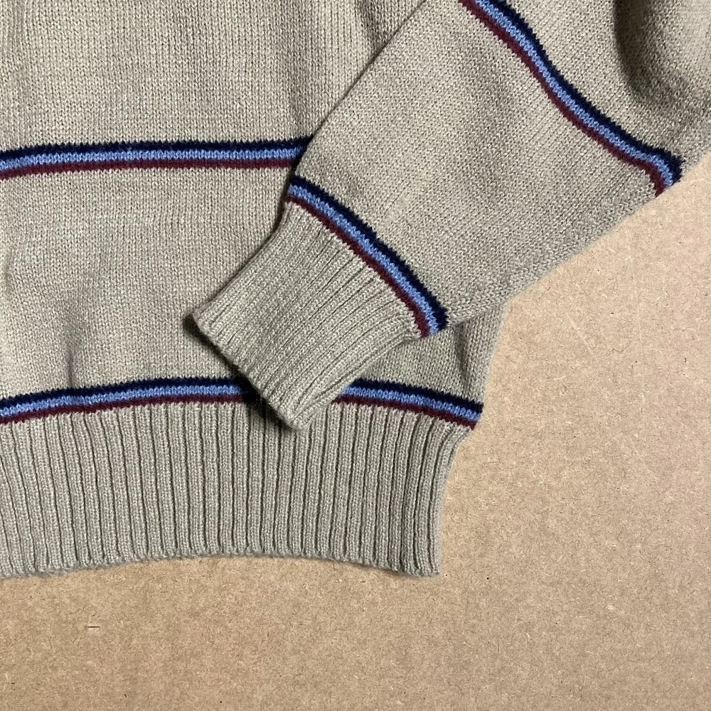Vintage Rugged Men's XL Grey Striped Knit Sweater Crew Neck Grandpa Winter EUC